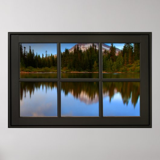 Weerspiegelingen van het bergmeer Fake Window Illu Poster (Voorkant)