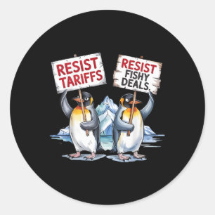 Weersta pinguïns protesteren tegen tarief grappig ronde sticker