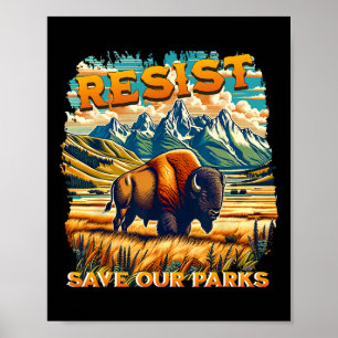 Weersta Save Our Parks Alt US National Parks Bison Poster