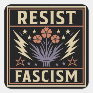 WEERSTAND BIEDEN AAN FASCISME VIERKANTE STICKER