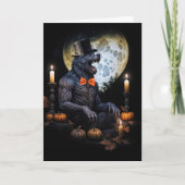 Weerwolf en Moon Candles Pumpkins eng Halloween Kaart (Voorkant)
