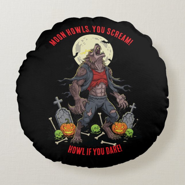 🐺 Weerwolf Halloween Sierkussen 🎃 Rond Kussen (Voorkant)