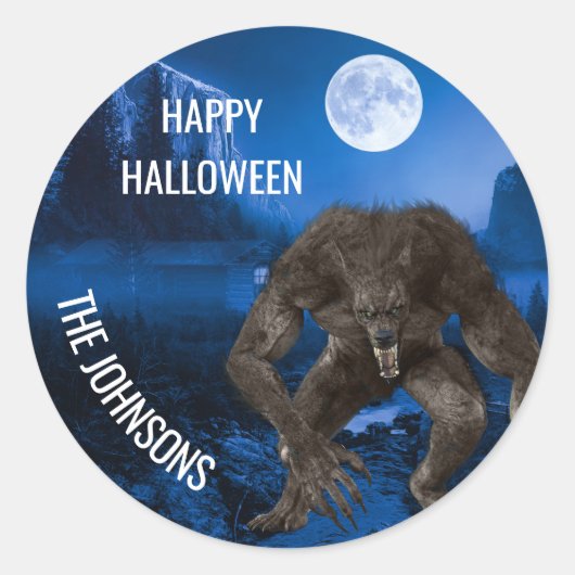 Weerwolf Halloween Volle Maan Ronde Sticker (Voorkant)