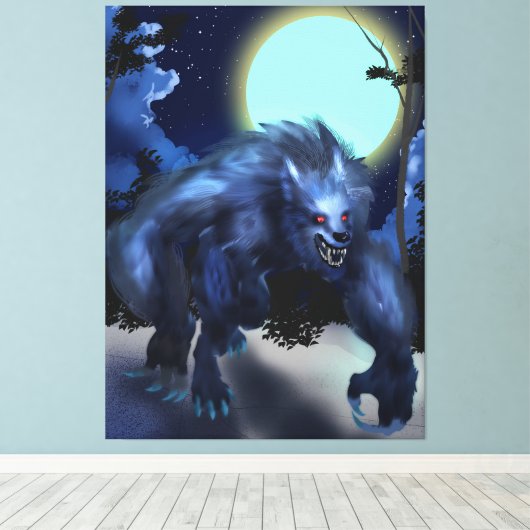 Weerwolf in maanlicht canvas afdruk (Insitu (Houten vloer))