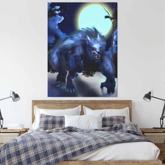 Weerwolf in maanlicht canvas afdruk (Insitu (Slaapkamer))
