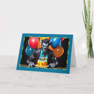 Weerwolf met verjaardagstaart - Halloween verjaard Feestdagen Kaart