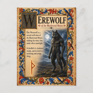 Weerwolf, Middeleeuwse Bestiarium Kunst Briefkaart