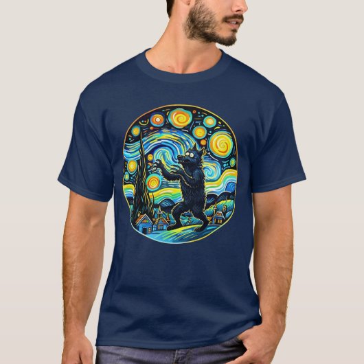 Weerwolf Sterrennacht T-shirt - Funny Van Gogh (Voorkant)