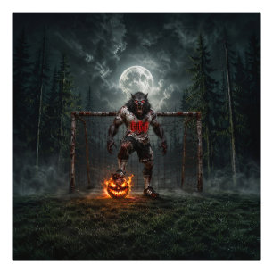 Weerwolf Voetbalspeler Halloween Horror Kunst Foto Afdruk