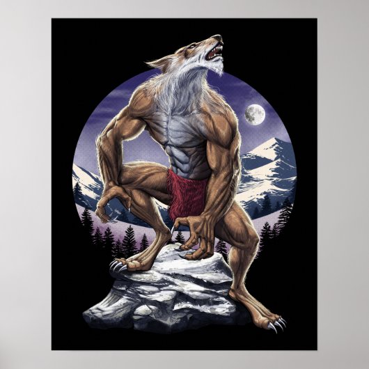 Weerwolf Volle Maan Howling Poster (Voorkant)