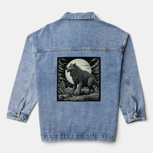  weerwolf voor de volle maan denim jacket (Achterkant)
