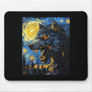 Weerwolf Wolf Wolven - Van Gogh Style - Sterrennac Muismat