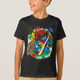 Wees aardig Afro-sneaker Autism Awareness Day-onde T-shirt