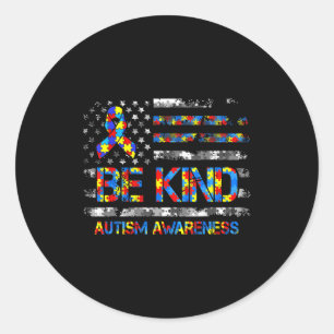 Wees aardig autisme bewustzijn amerikaans usa vlag ronde sticker