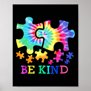 Wees Aardig Autisme Puzzelstukken Tie Dye Autisme Poster