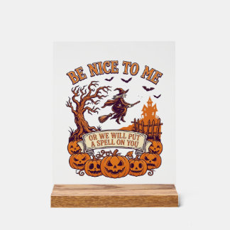 Wees Aardig Halloween Heksenbezem Pompoenen_1 Acryl Bord