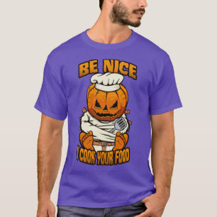 Wees aardig ik kook je eten Halloween enge chef-ko T-shirt
