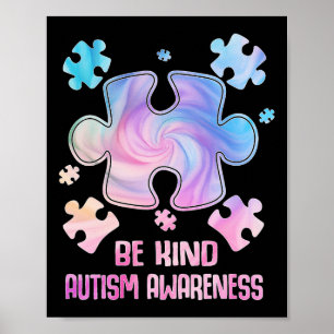 Wees aardig puzzelstukken tie-dye autisme bewustzi poster