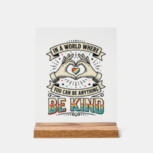 Wees Aardig Regenboog Hart Handen Vintage Shirt On Acryl Bord