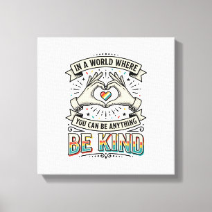 Wees Aardig Regenboog Hart Handen Vintage Shirt On Canvas Afdruk
