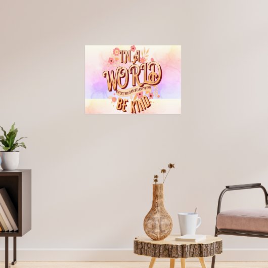 Wees aardig | Roze bloem en inspirerend goudprijs Poster (Woonkamer 3)