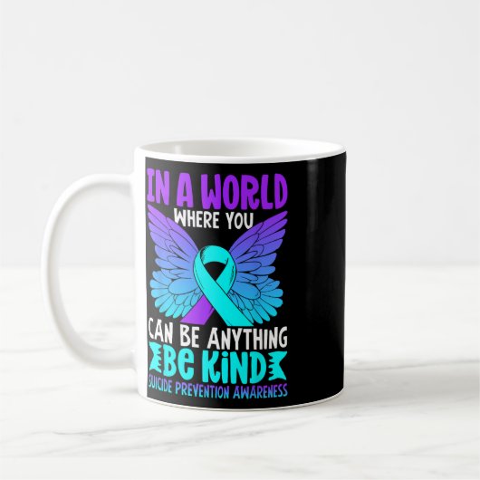 Wees Aardig Vlinder Turquoise Paarse Lint Zelfmoor Koffiemok (Links)