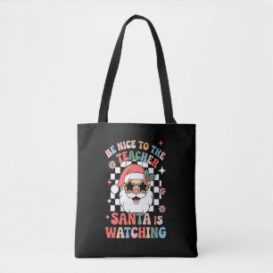 Wees aardig voor de leraar Kerstman kijkt Retro Draagtas