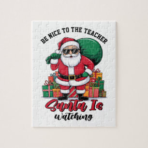 Wees aardig voor de leraar Kerstman kijkt toe Legpuzzel