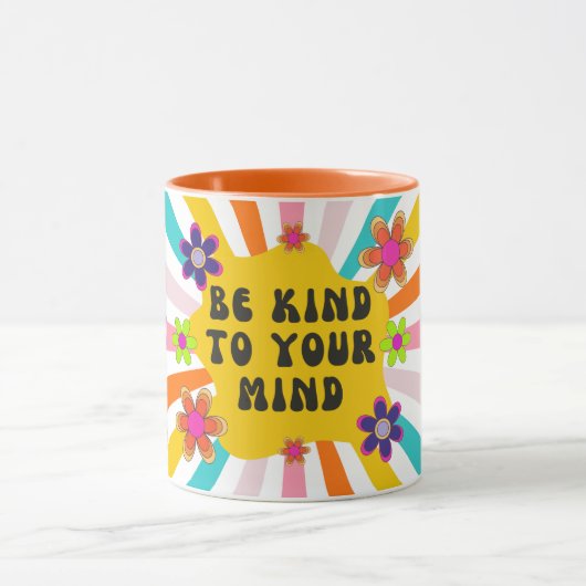 "Wees aardig voor je geest" Kleurrijke Retro Mok (Midden)