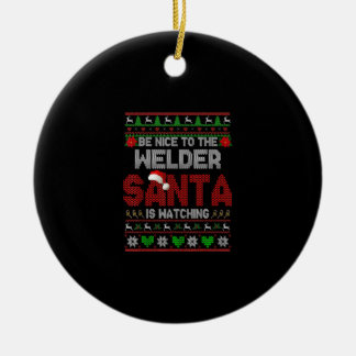 Wees aardig voor je liefste grappige kerstlasser keramisch ornament