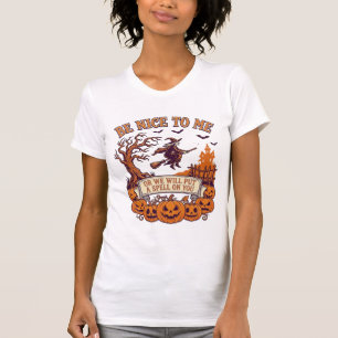 Wees aardig voor mij Halloween Heks Bezem Pompoene T-shirt