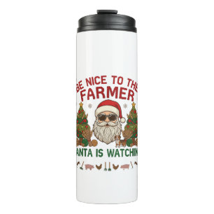 Wees aardige boer kerstman boerderij dieren thermosbeker