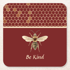 Wees bijen en honingraat op Bourgogne Vierkante Kartonnen Onderzetter