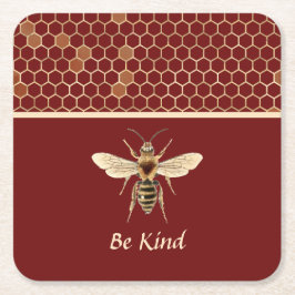 Wees bijen en honingraat op Bourgogne Vierkante Kartonnen Onderzetter
