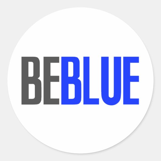 Wees blauw ronde sticker (Voorkant)