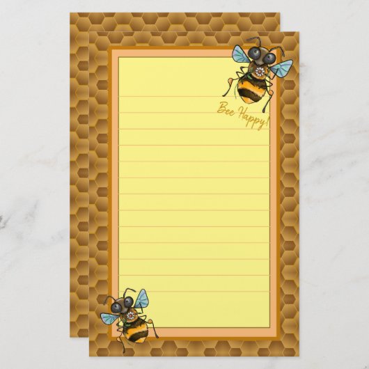 Wees blij! Cute Honey Bee Briefpapier (Voorkant / Achterkant)