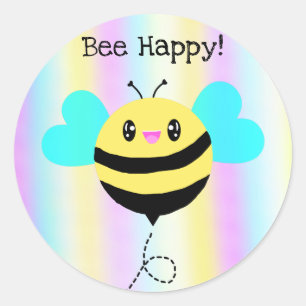 Wees blij! Cute Kawaii Pastel Rainbow Stripes Ronde Sticker