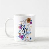 Wees blij met de blauwe Paarse goudbloemen van de  Koffiemok (Links)