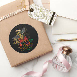 Wees blij met kleurrijke bijen en bloemen ronde sticker