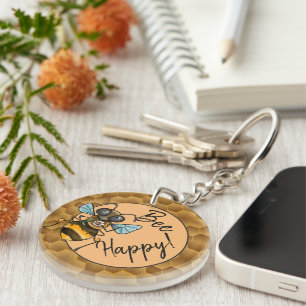 Wees blij Schattig Honeybee Sleutelhanger