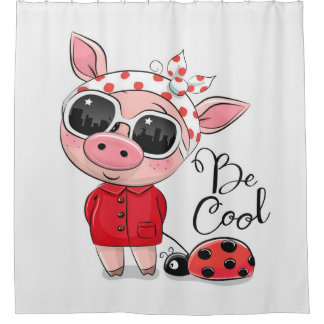 Wees cool pig | Varkens en ladybug | Gezinsgeschen Douchegordijn