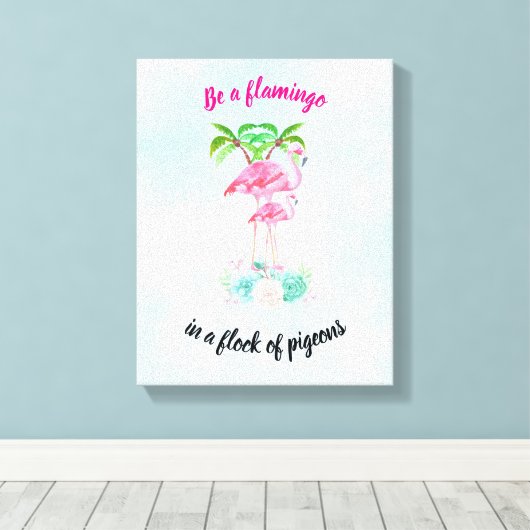 Wees een Flamingo in een kudde duiven Canvas Afdruk (Insitu (Houten vloer))