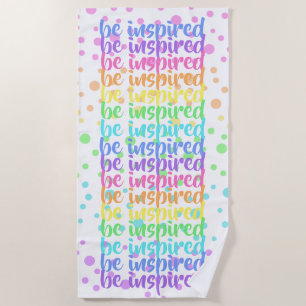 "Wees geïnspireerd" Rainbow Polka Dot Beach Towel Strandlaken