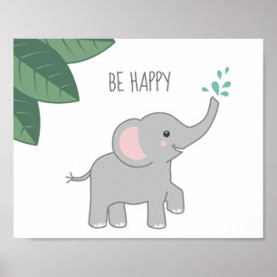 Wees Gelukkig Baby Olifant Baby Shower of Kinderka Poster