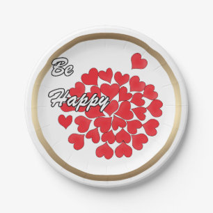 Wees gelukkig, elegant, liefde, rood hart papieren bordje