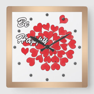 Wees gelukkig, elegant, liefde, rood hart vierkante klok