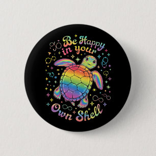 Wees Gelukkig In Je Eigen Schil Regenboog Schildpa Ronde Button 5,7 Cm
