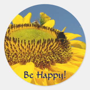 Wees Gelukkig! knop Zomer Zonnebloem Hommeltje Ronde Sticker