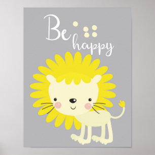 Wees gelukkig leeuwen kinderkamer decor poster