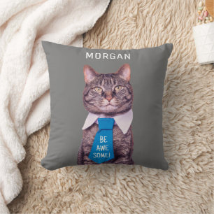 WEES GEWELDIGE! Cat Blue Stropdas Uw Bericht & Naa Kussen
